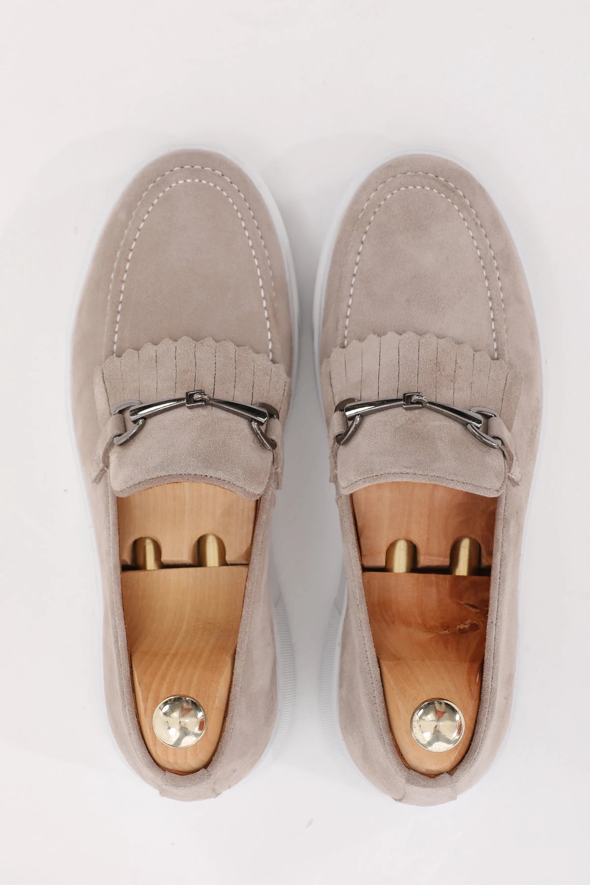 Beige Suede Casual Buckle Loafer