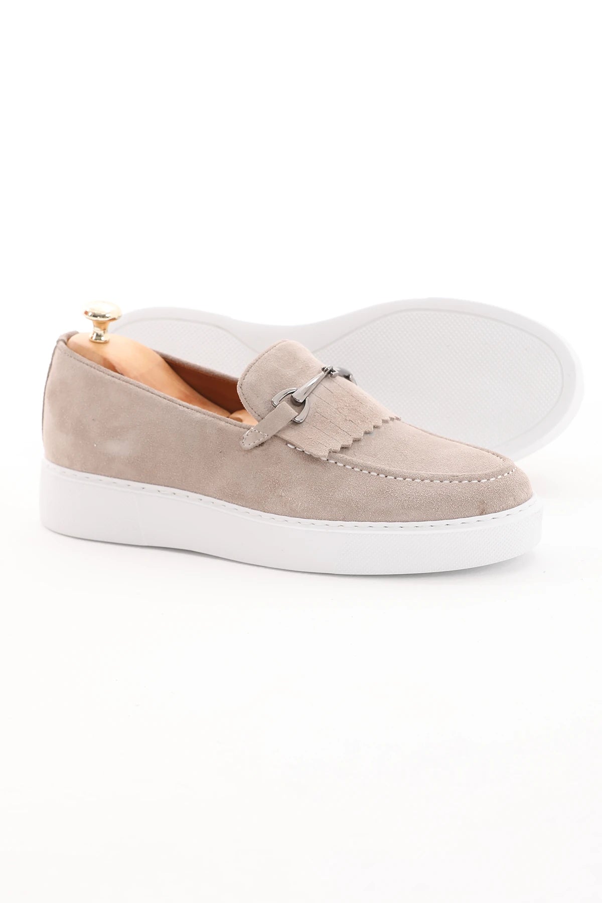 Beige Suede Casual Buckle Loafer