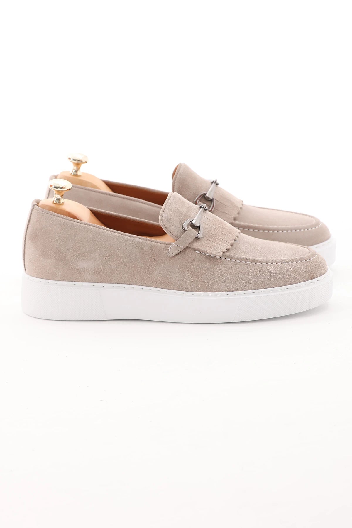 Beige Suede Casual Buckle Loafer