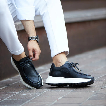 Black Casual Leather Runners