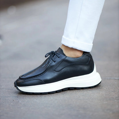 Black Casual Leather Runners