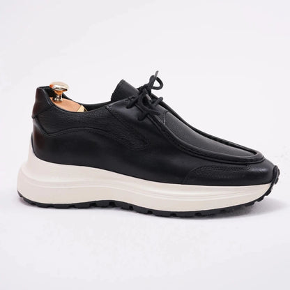 Black Casual Leather Runners