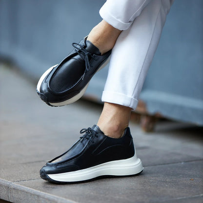 Black Casual Leather Runners