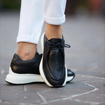 Black Casual Leather Runners