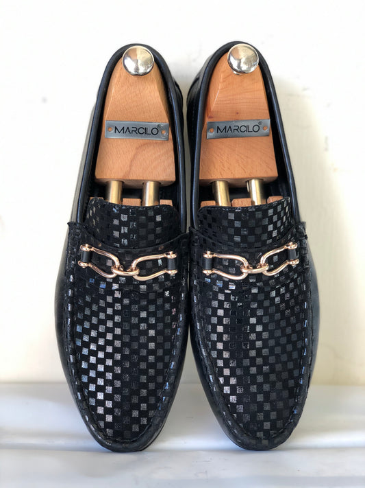 Black Check Driving Loafers