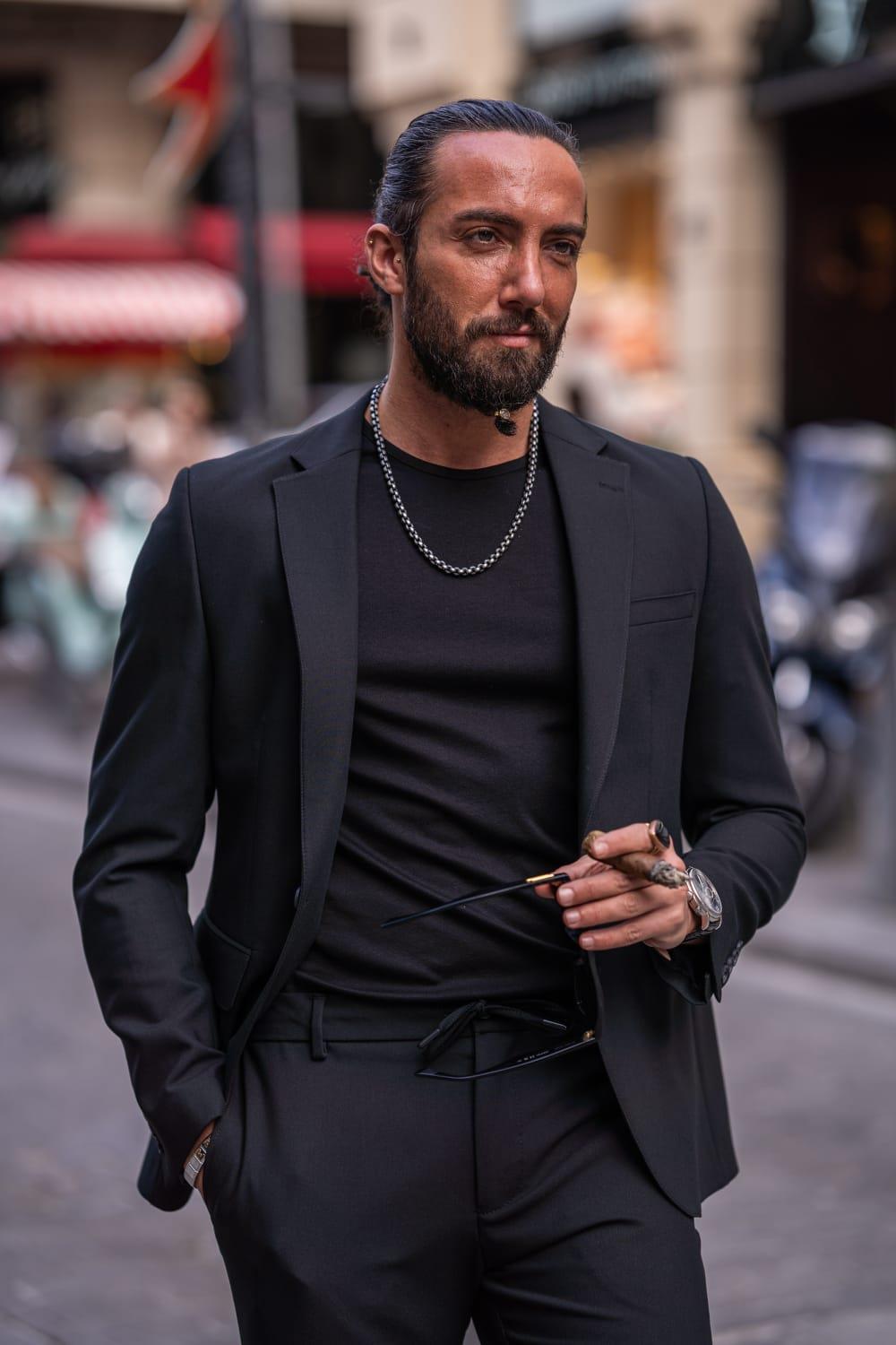 Black Slim Fit Mono Collar Suit
