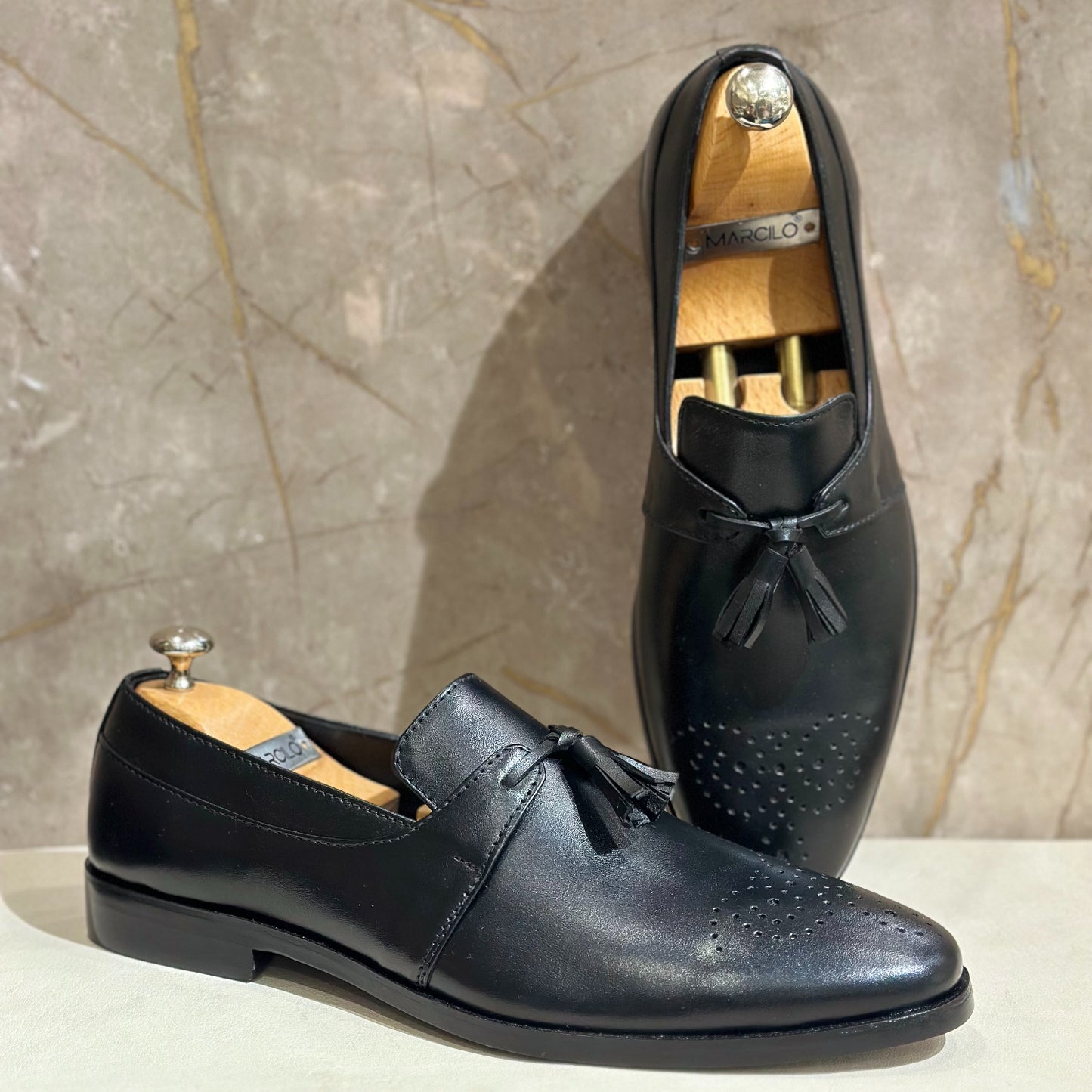 Black Toe Brogue Tassel Loafers