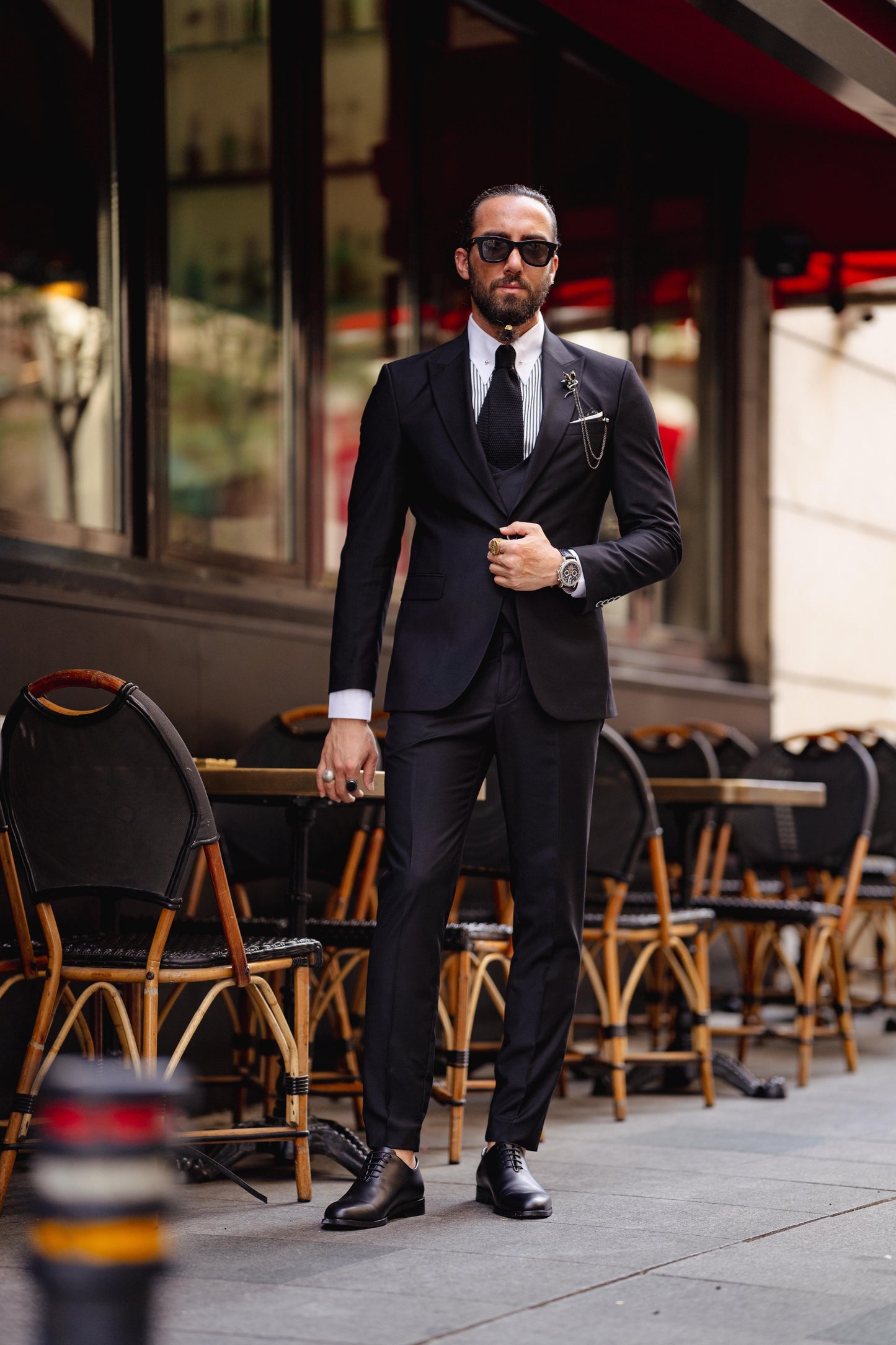 Black Slim Fit Mono Collar Suit