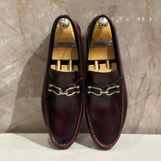 Burgundy Chain Buckle Driving Loafer