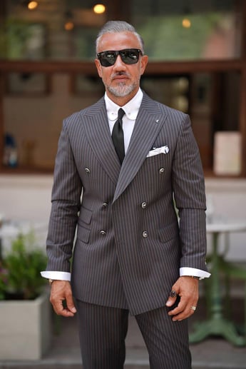 DOUBLE BREASTED WOOL GREY SUIT