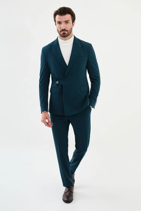 Emerald Wool Pointed Collar Suit