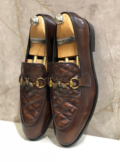 Brown Diamond Bee Loafers