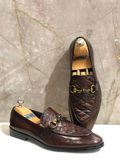 Brown Diamond Bee Loafers