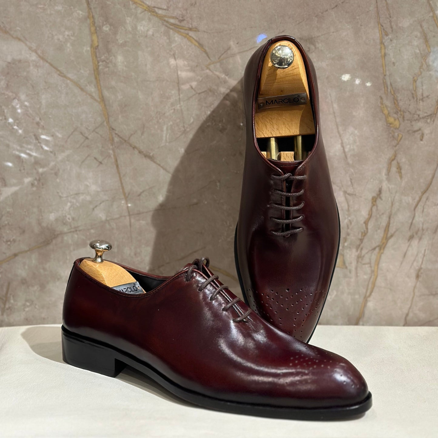 Burgundy Wholecut Laces Toe Brogue