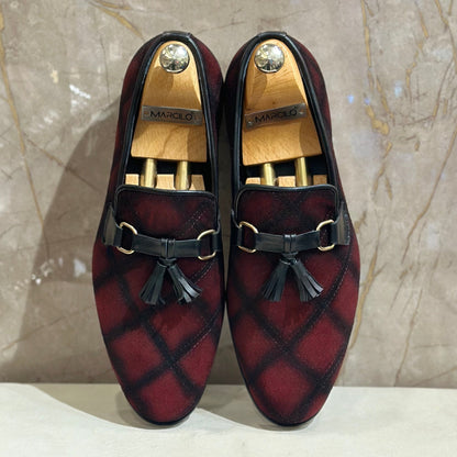 Burgundy Velvet Bee Tassel Loafer