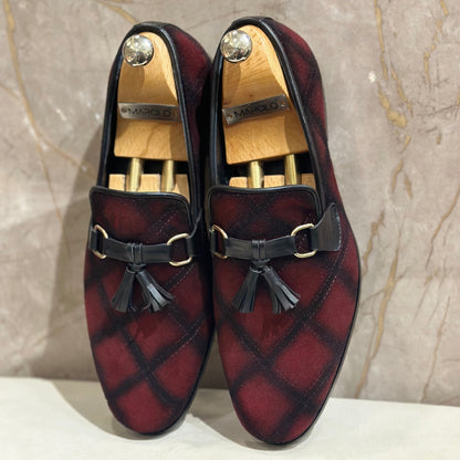 Burgundy Velvet Bee Tassel Loafer