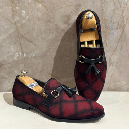 Burgundy Velvet Bee Tassel Loafer