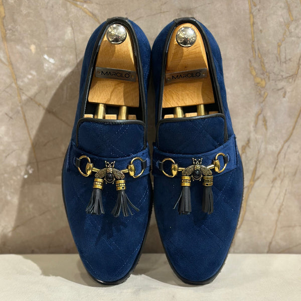 Blue Velvet Daimond Bee Tassel Loafer