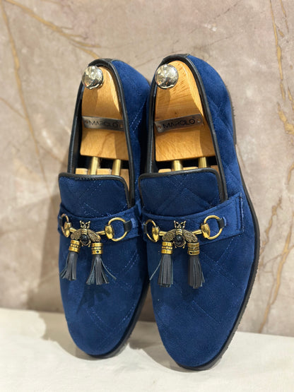 Blue Velvet Daimond Bee Tassel Loafer