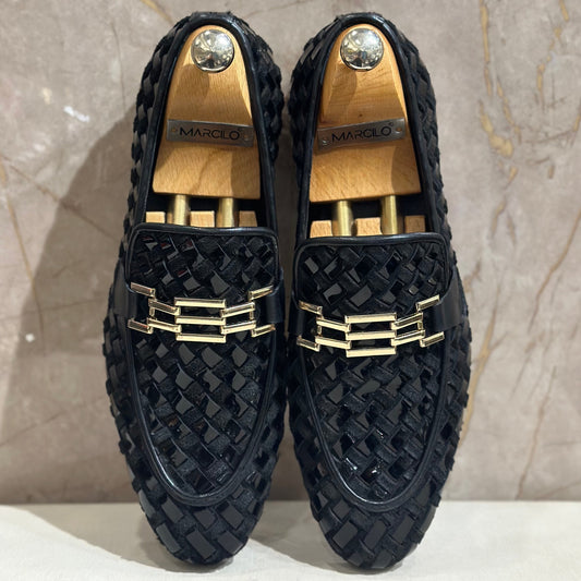 Patent Suede Knitting Loafers