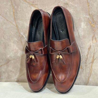 Brown Shaded Tassel Loafers