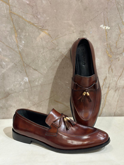 Brown Shaded Tassel Loafers