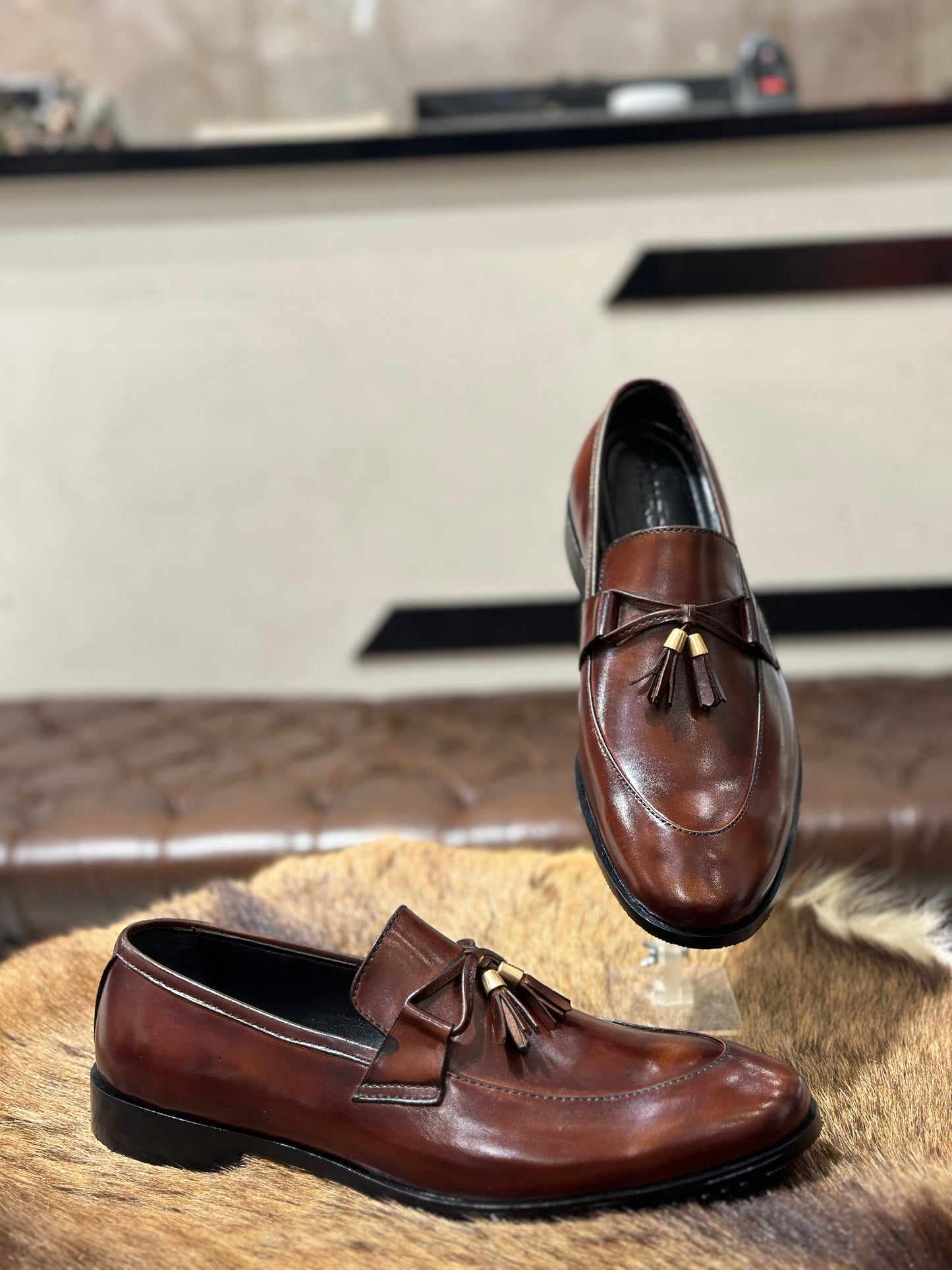 Brown Shaded Tassel Loafers