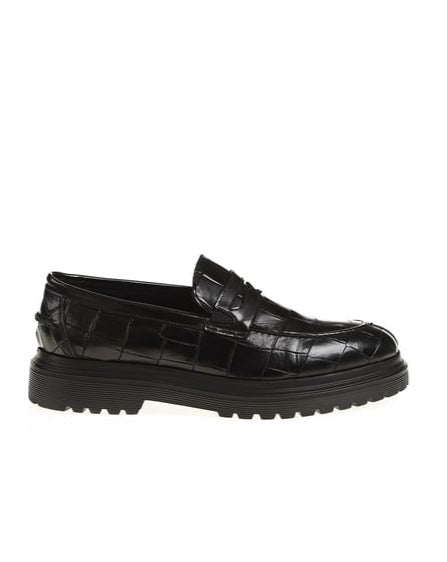 Black Croc Chunky Shoes