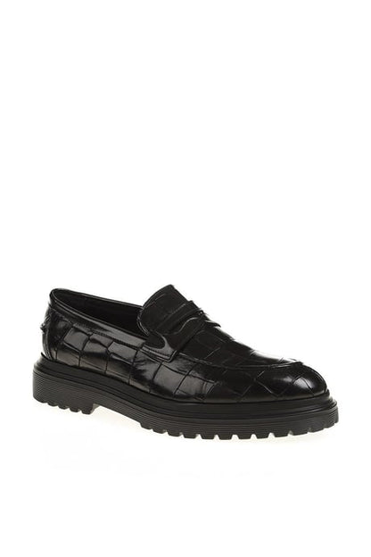 Black Croc Chunky Shoes