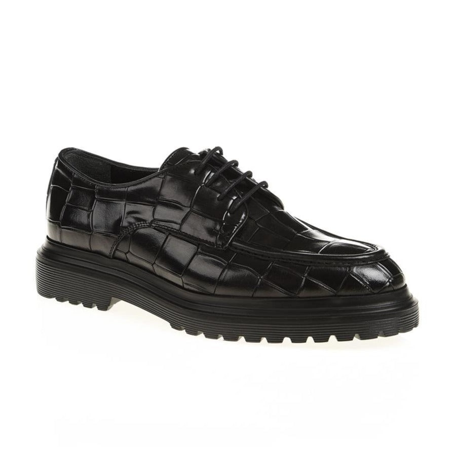 Black Croc Derby Chunky Shoes