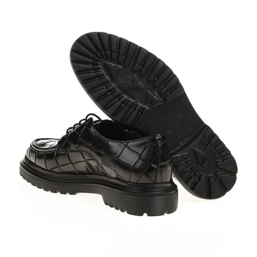 Black Croc Derby Chunky Shoes