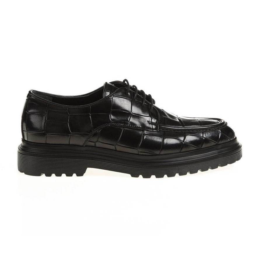 Black Croc Derby Chunky Shoes