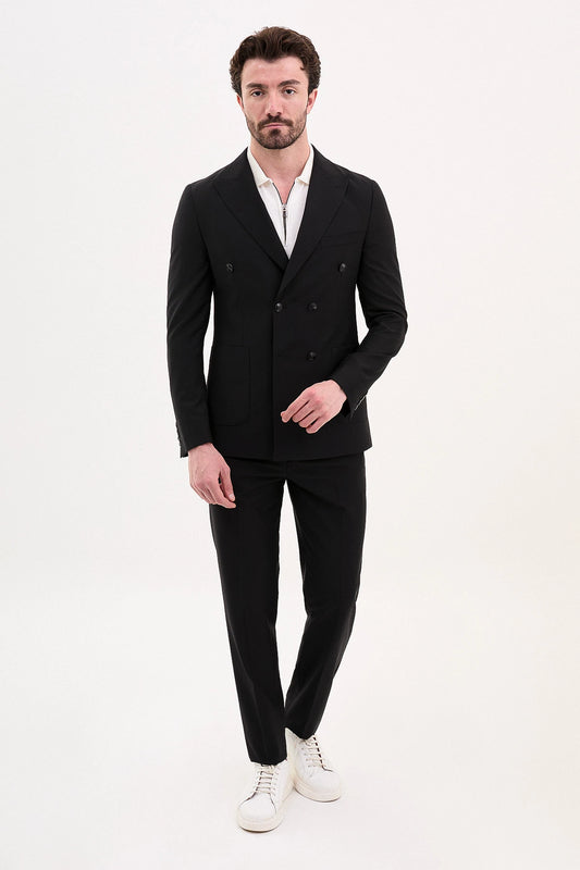 Black Slim Fit Double Breasted Suit