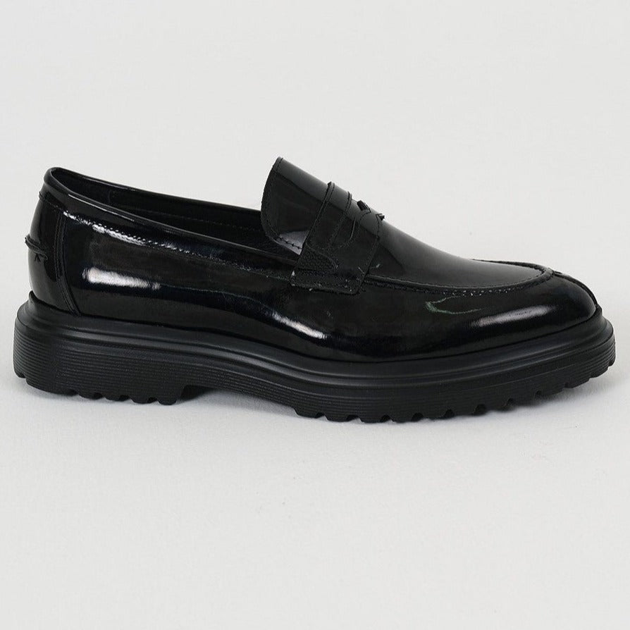 Black Patent Penny Chunky Shoes