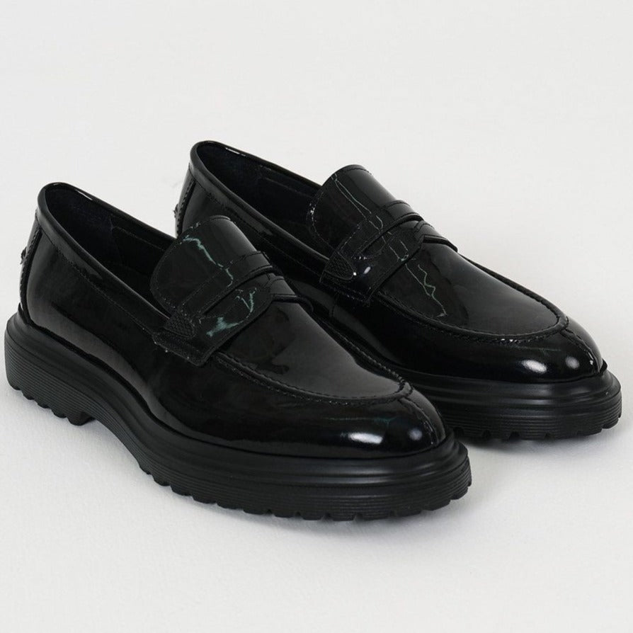 Black Patent Penny Chunky Shoes