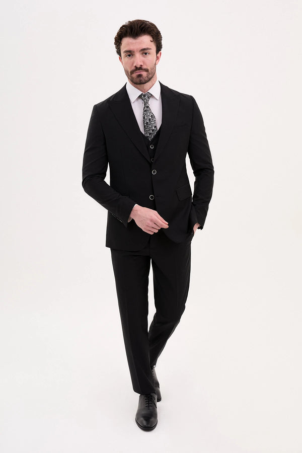 Black Slim Fit Pointed Collar Suit