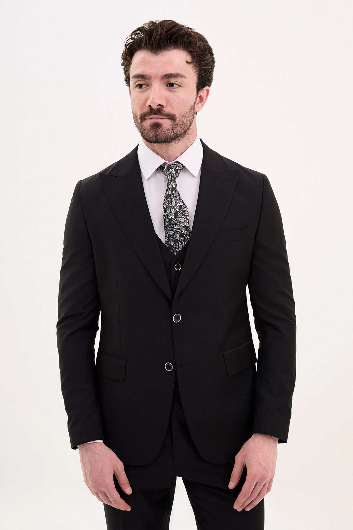 Black Slim Fit Pointed Collar Suit