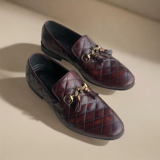 Brown Fully Diamond Bee Loafers