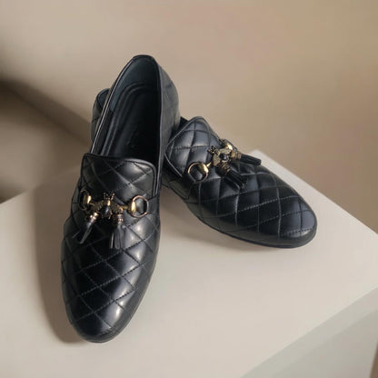 Black Fully Diamond Bee Loafers