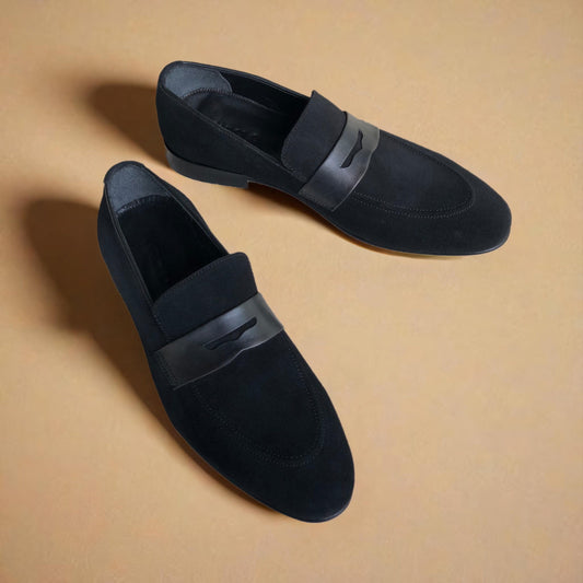 Black Suede Penny Loafer