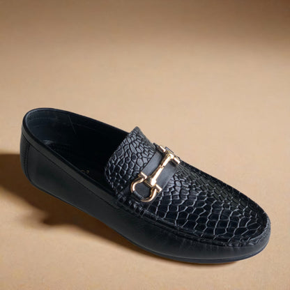 Black Croc Driving Loafers