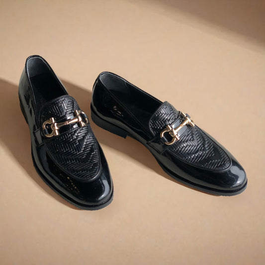 Black Patent Knitted pattern Loafers