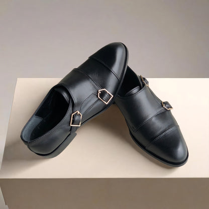 Black Double Monk Shoes