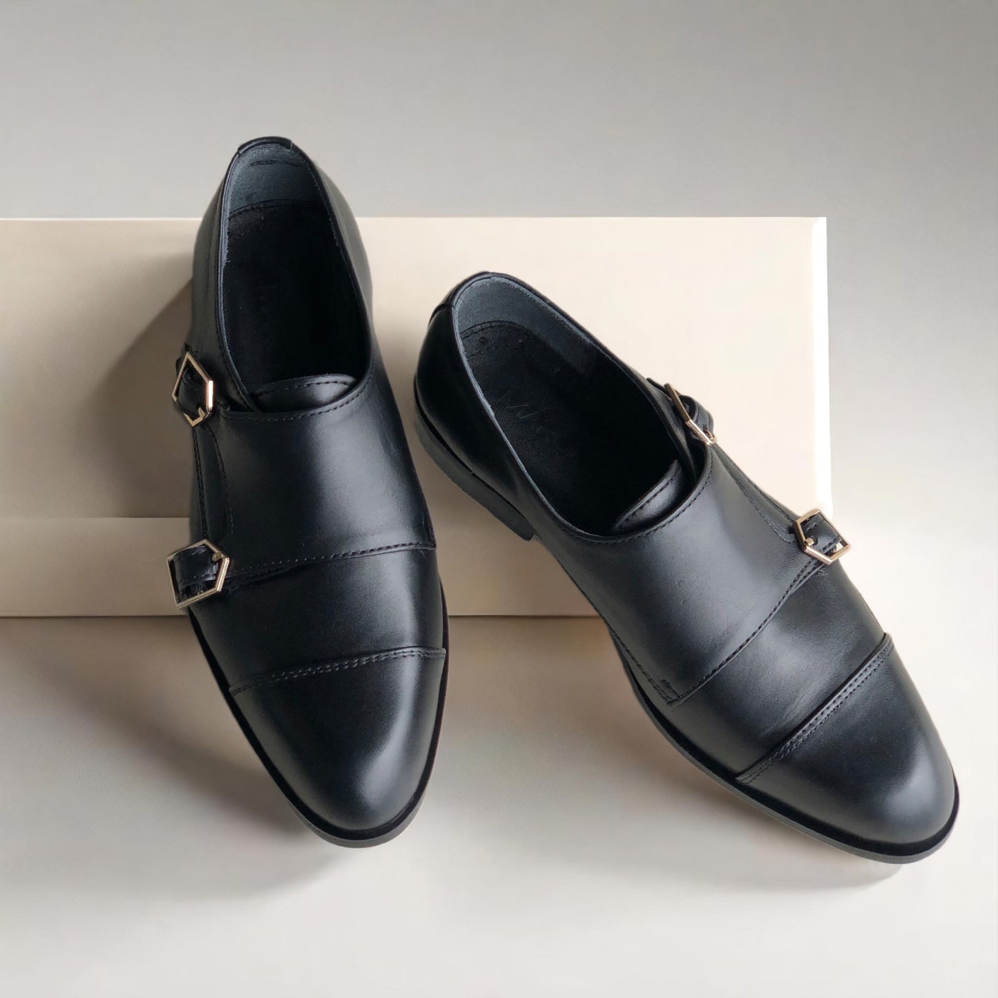 Black Double Monk Shoes