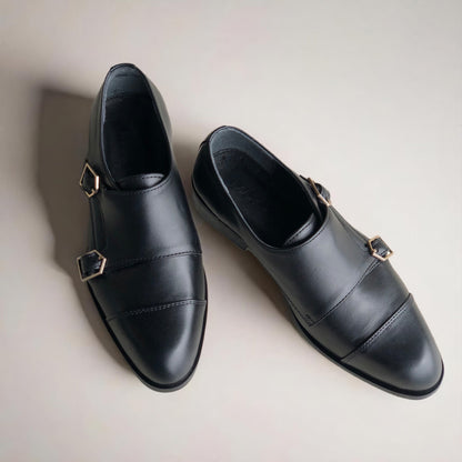 Black Double Monk Shoes