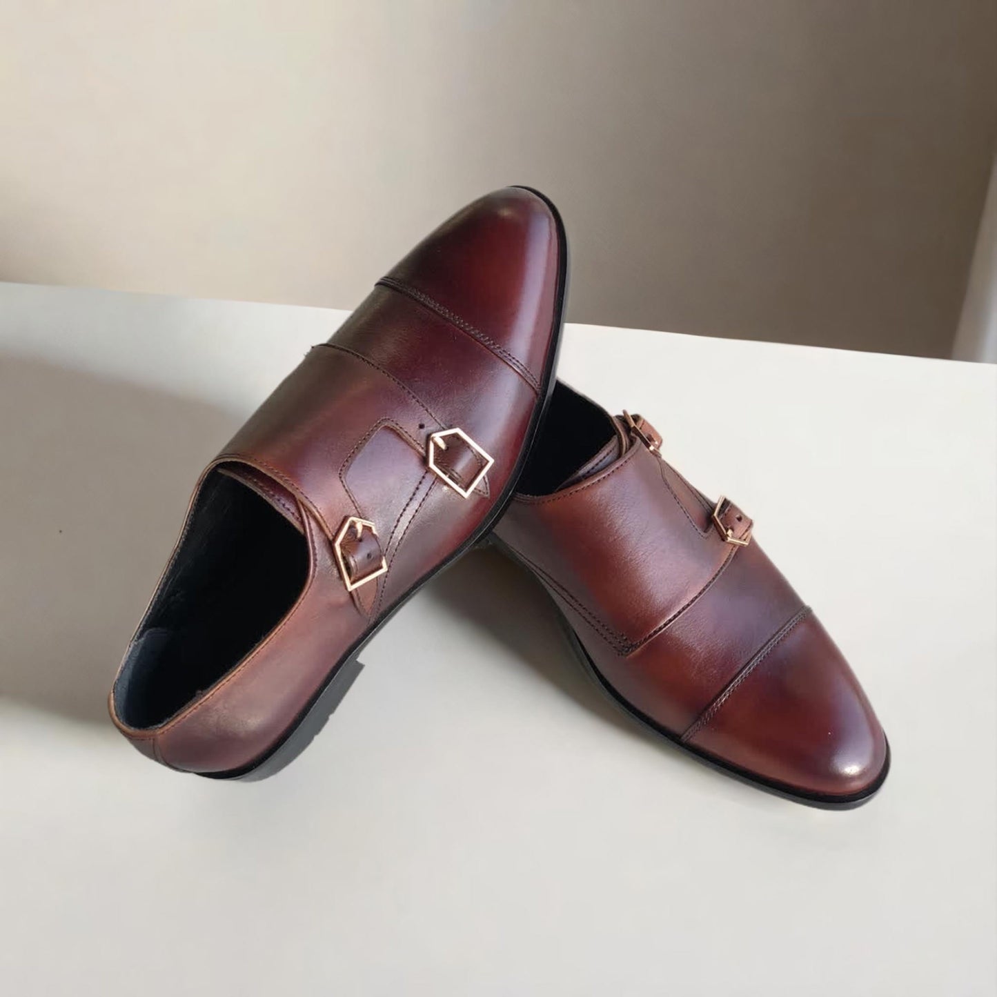 Brown Double Monk Shoes