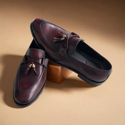 Burgundy Shaded Tassel Loafers