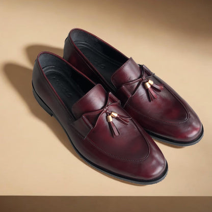 Burgundy Shaded Tassel Loafers