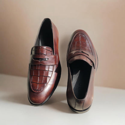 Brown Vamp Croc Loafers