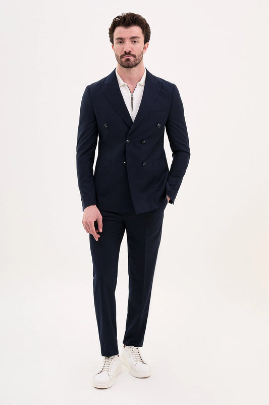 Navy Blue Slim Fit Double Breasted Suit